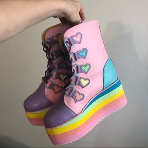 Dolls Kill Strvnge Cult Pastel Heart Stomp Boots